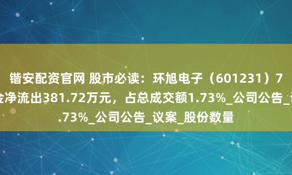 锴安配资官网 股市必读：环旭电子（601231）7月1日主力资金净流出381.72万元，占总成交额1.73%_公司公告_议案_股份数量